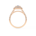 Round Cut 0.79 Carat Moissanite Ring – Double Halo and Pave Setting in Gold