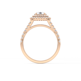 Round Cut 0.79 Carat Moissanite Ring – Double Halo and Pave Setting in Gold