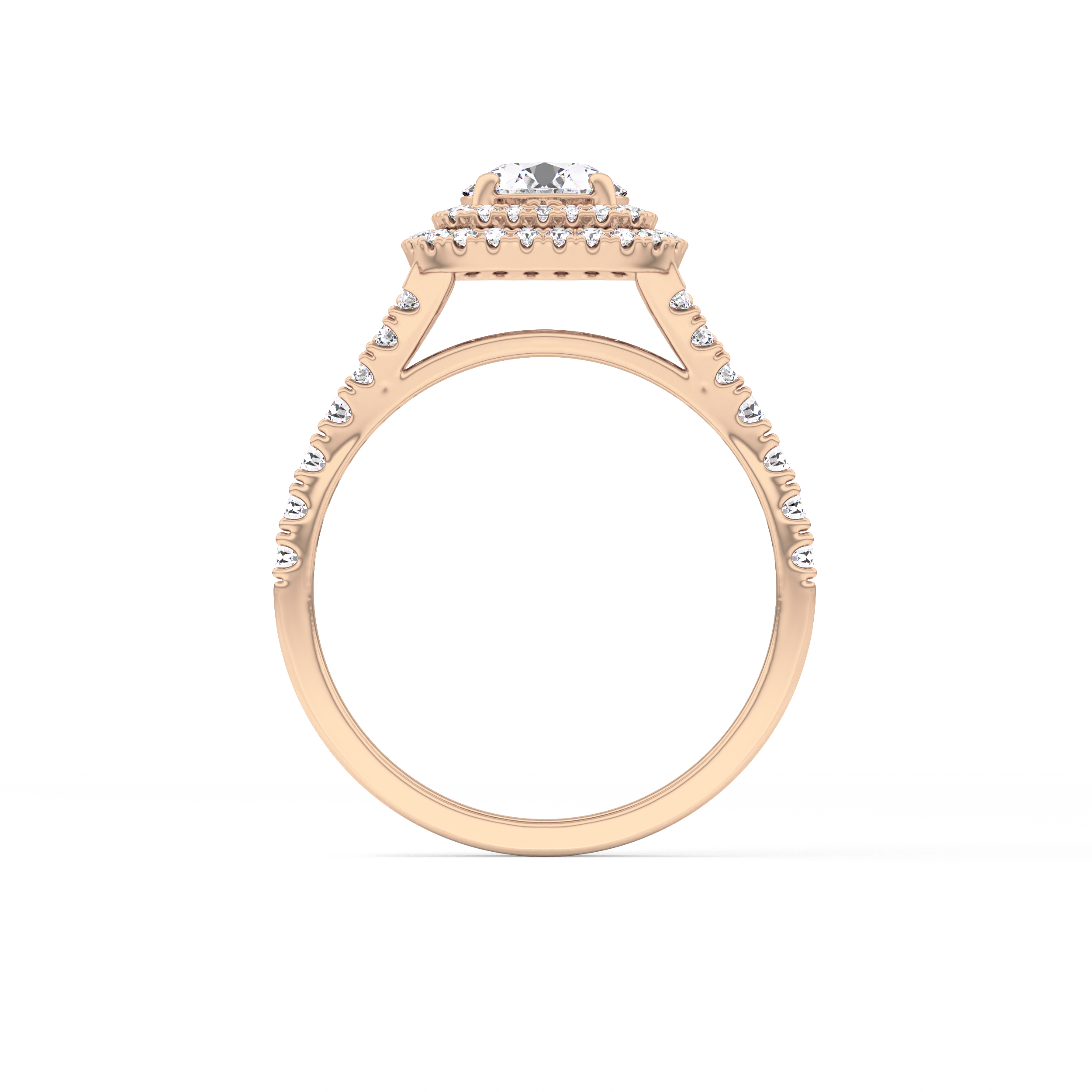 Round Cut 0.79 Carat Moissanite Ring – Double Halo and Pave Setting in Gold