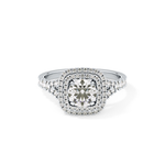 Round Cut 0.79 Carat Moissanite Ring – Double Halo and Pave Setting in Gold
