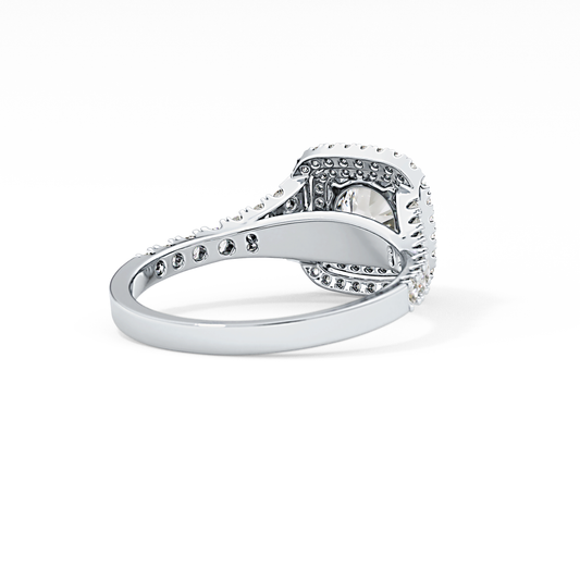 Round Cut 0.79 Carat Moissanite Ring – Double Halo and Pave Setting in Gold