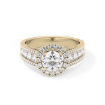 Round Cut 1.28 Carat Moissanite Ring – Halo and Triple Pave Setting in Gold