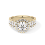 Round Cut 1.28 Carat Moissanite Ring – Halo and Triple Pave Setting in Gold