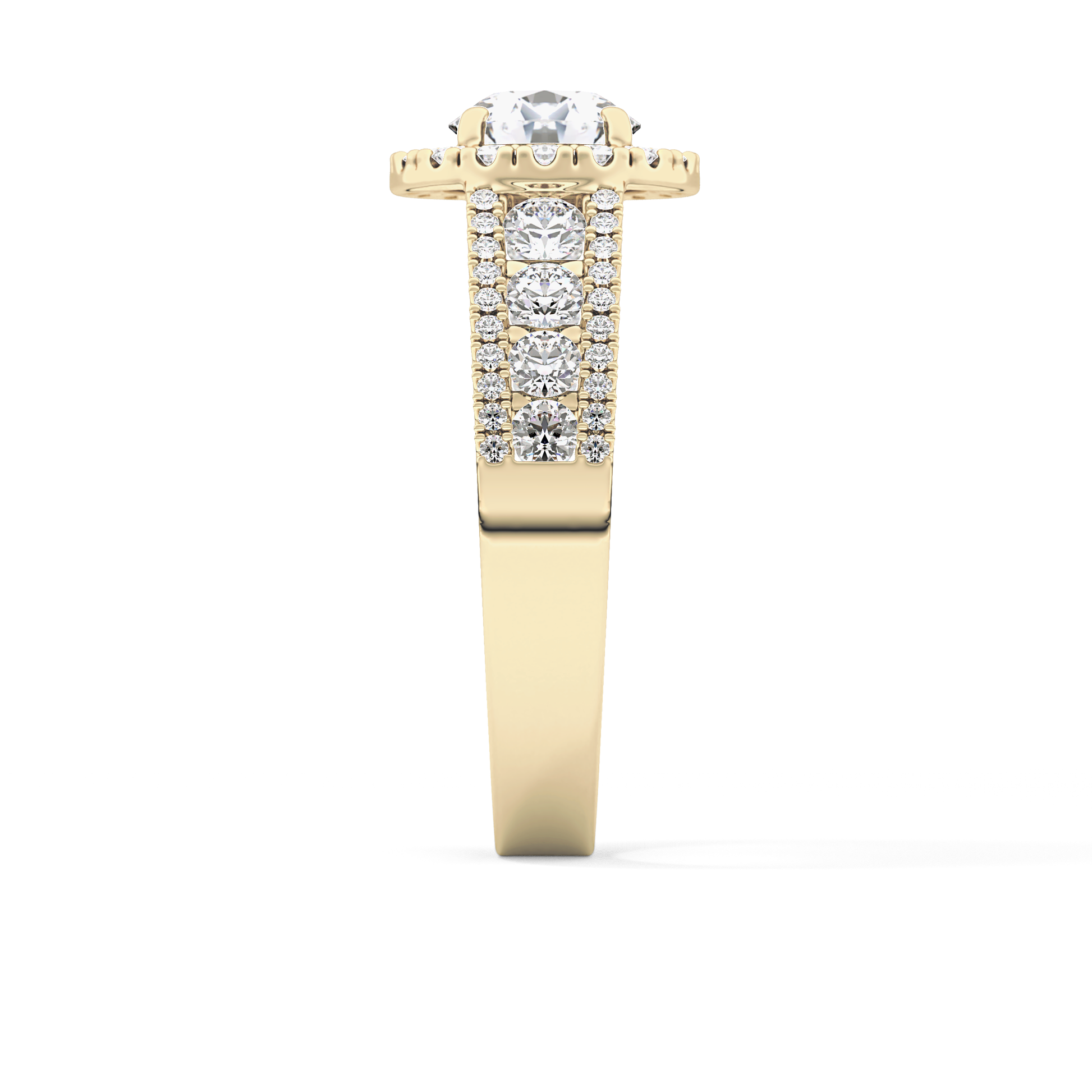 Round Cut 1.28 Carat Moissanite Ring – Halo and Triple Pave Setting in Gold