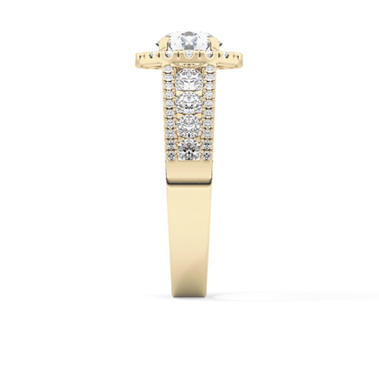 Round Cut 1.28 Carat Moissanite Ring – Halo and Triple Pave Setting in Gold