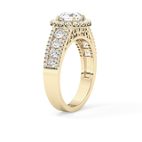 Round Cut 1.28 Carat Moissanite Ring – Halo and Triple Pave Setting in Gold