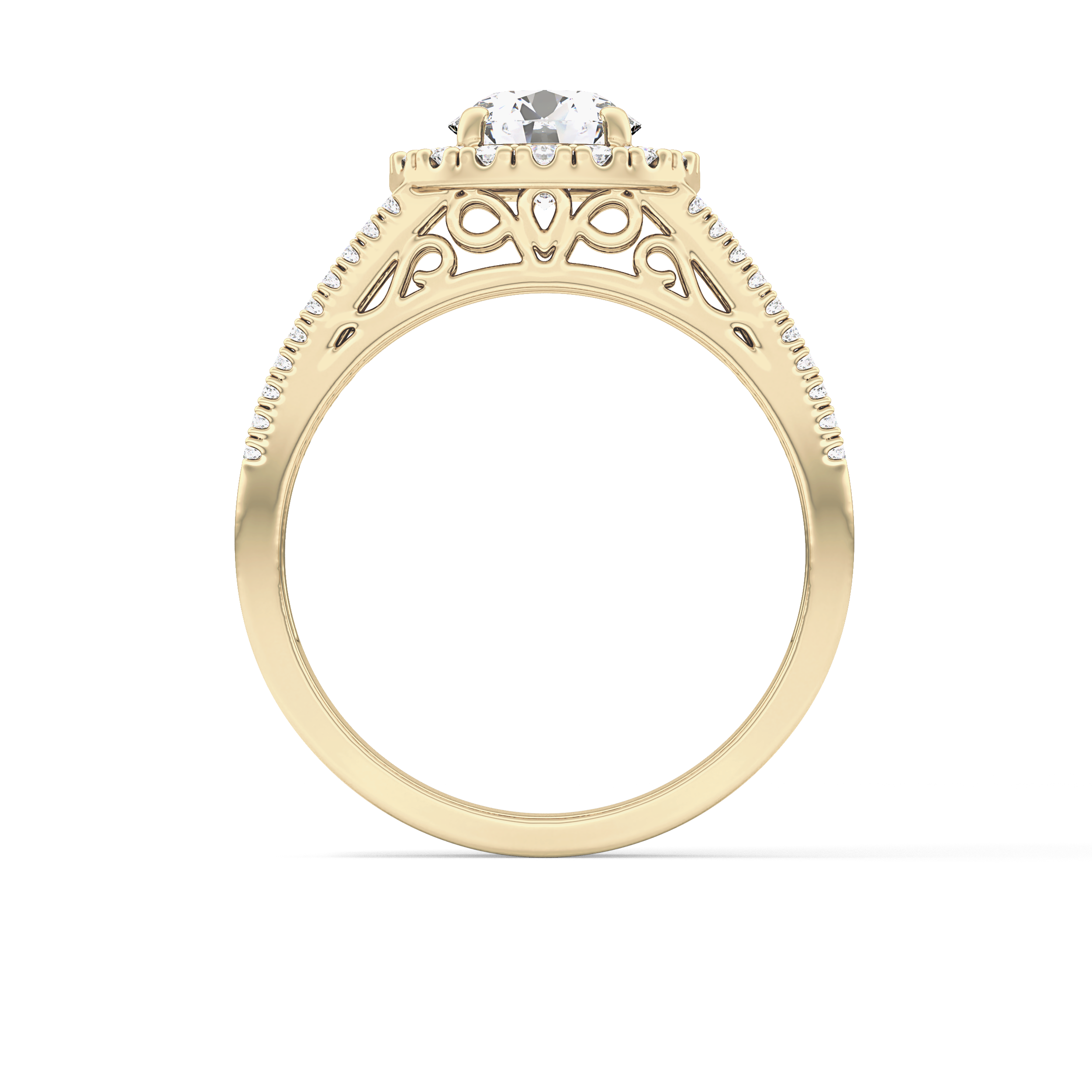 Round Cut 1.28 Carat Moissanite Ring – Halo and Triple Pave Setting in Gold