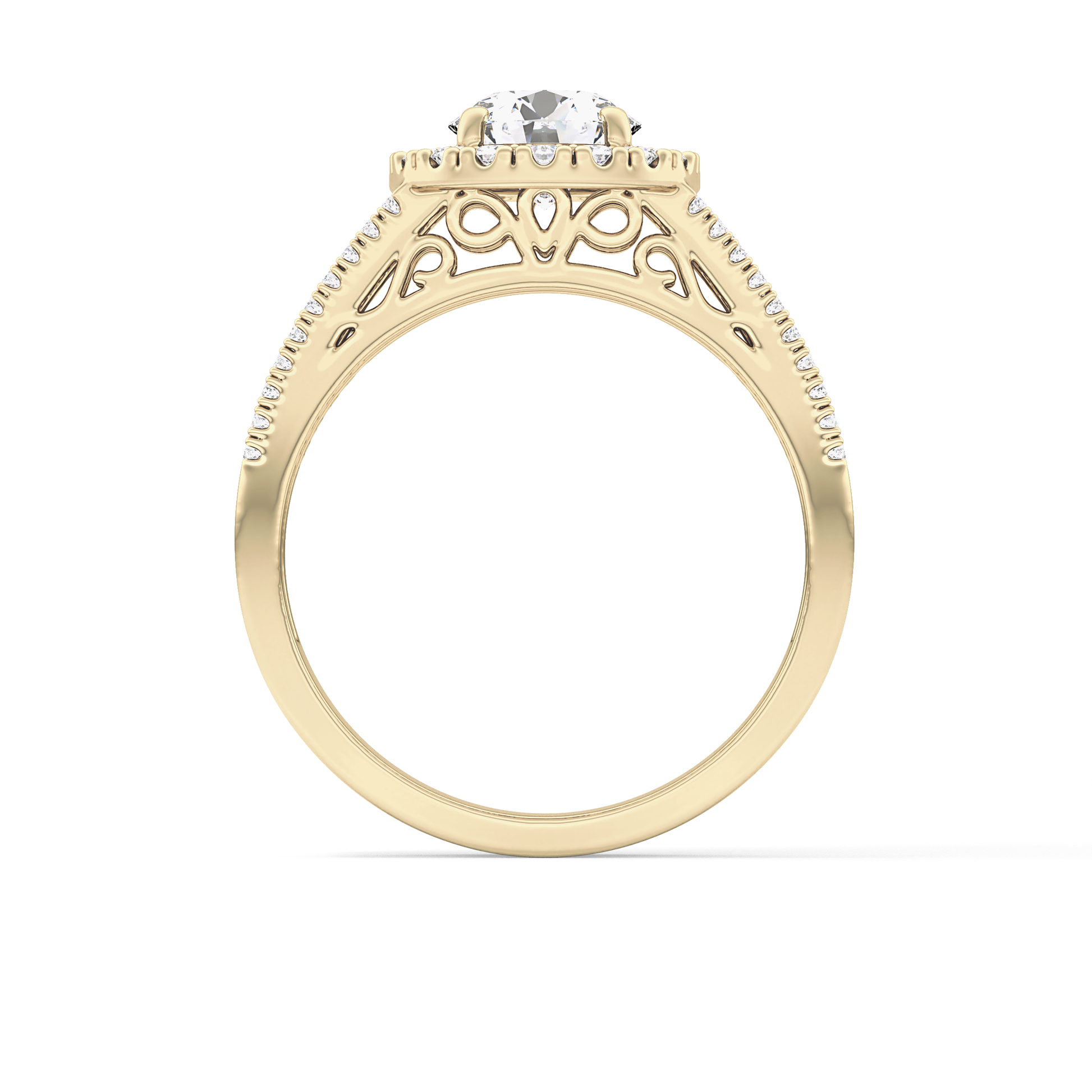 Round Cut 1.28 Carat Moissanite Ring – Halo and Triple Pave Setting in Gold