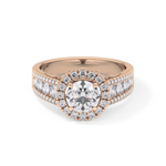 Round Cut 1.28 Carat Moissanite Ring – Halo and Triple Pave Setting in Gold