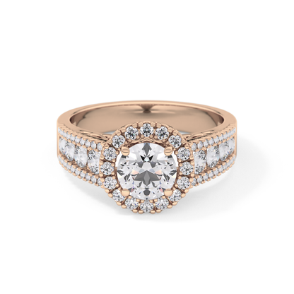 Round Cut 1.28 Carat Moissanite Ring – Halo and Triple Pave Setting in Gold