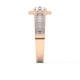 Round Cut 1.28 Carat Moissanite Ring – Halo and Triple Pave Setting in Gold