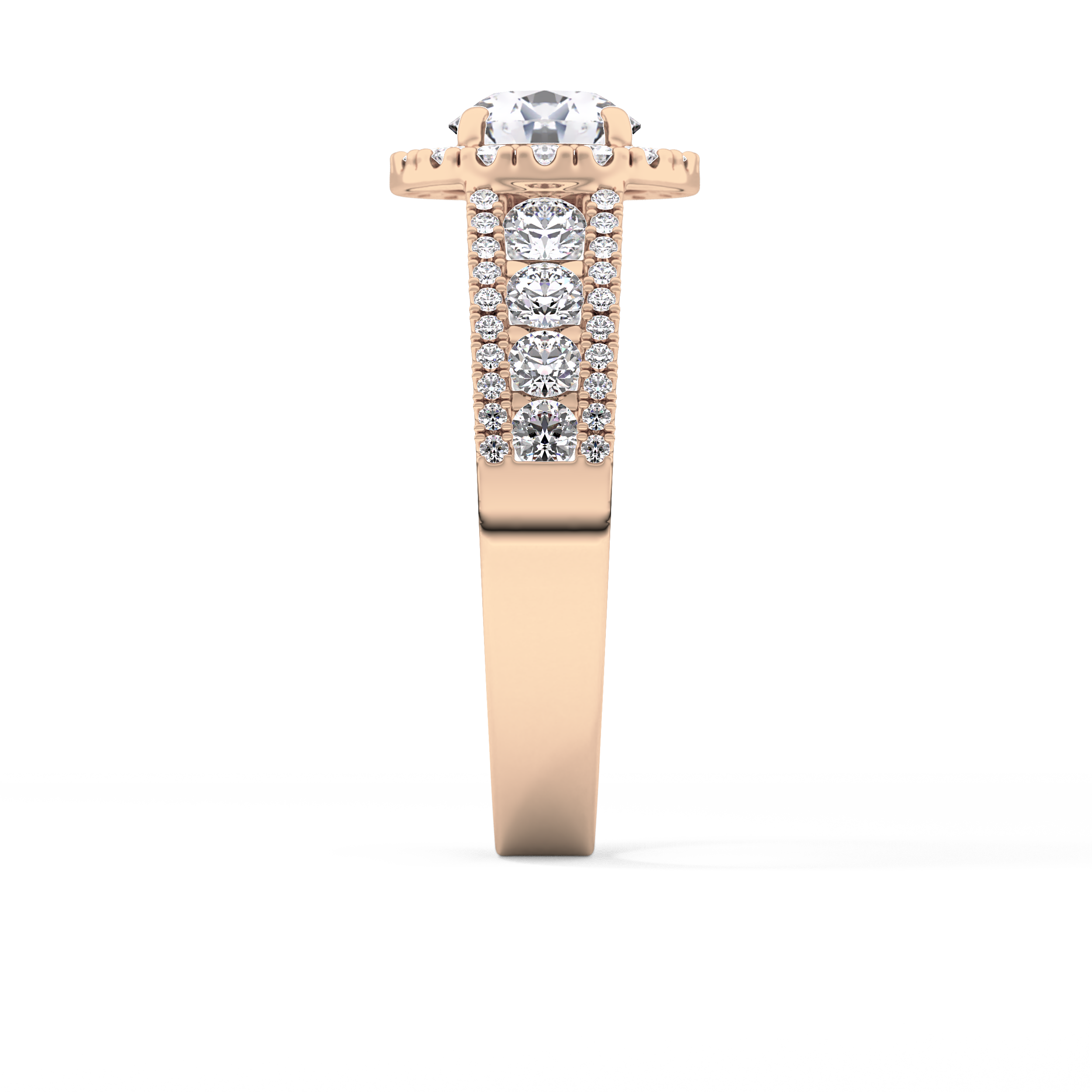 Round Cut 1.28 Carat Moissanite Ring – Halo and Triple Pave Setting in Gold