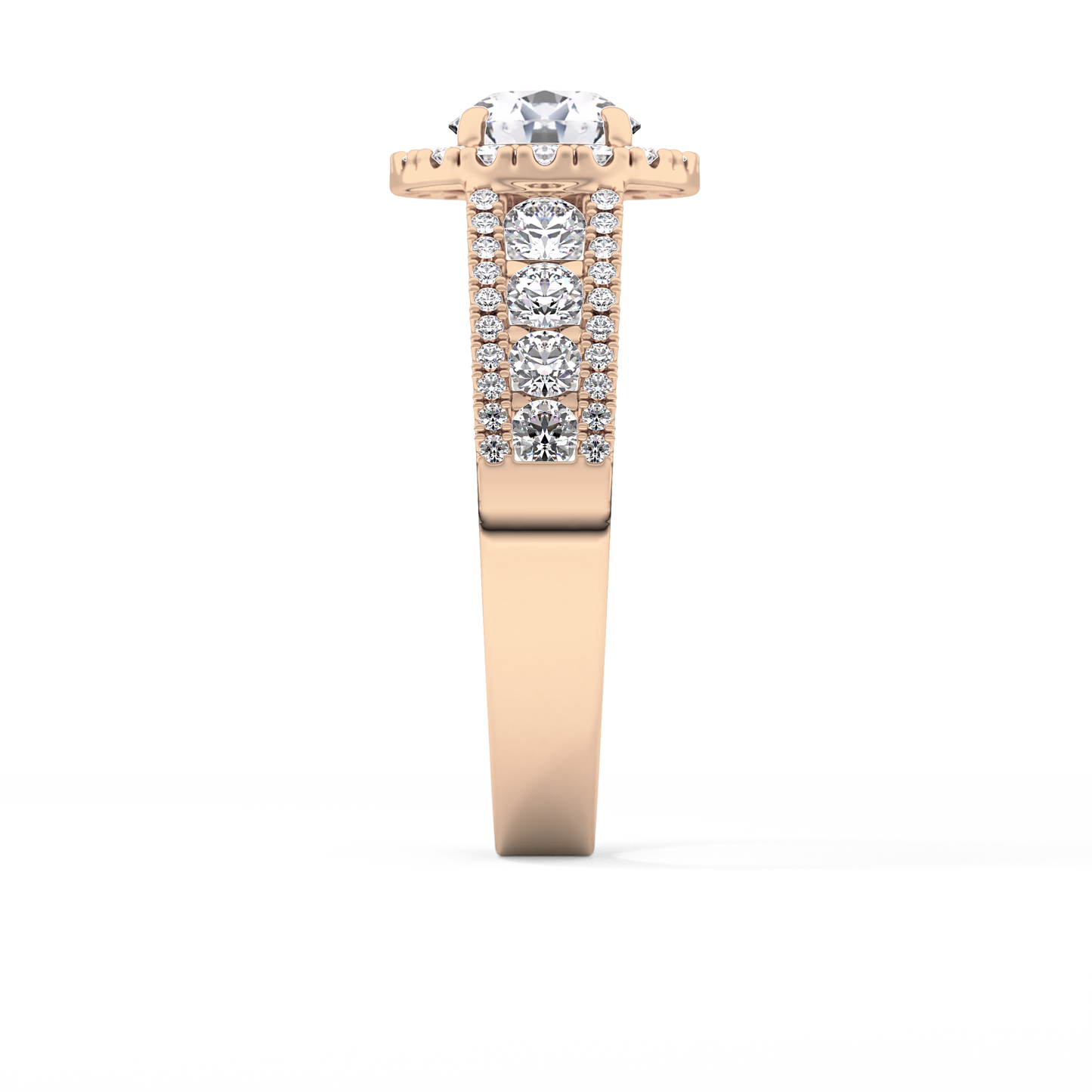 Round Cut 1.28 Carat Moissanite Ring – Halo and Triple Pave Setting in Gold