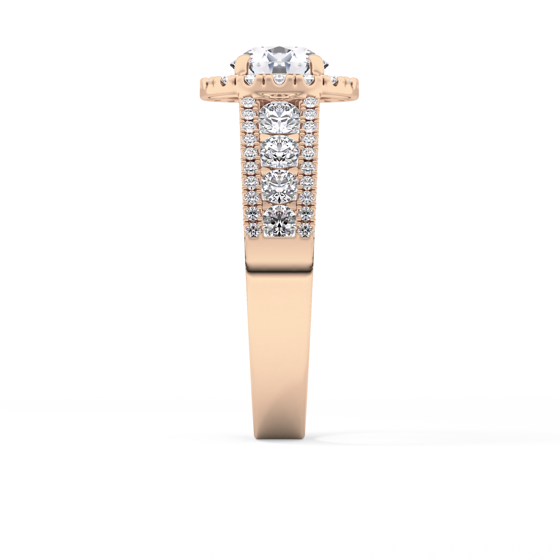 Round Cut 1.28 Carat Moissanite Ring – Halo and Triple Pave Setting in Gold
