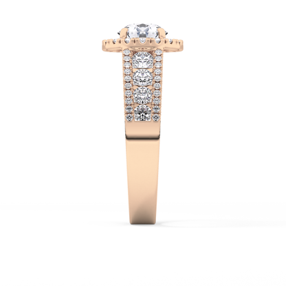 Round Cut 1.28 Carat Moissanite Ring – Halo and Triple Pave Setting in Gold