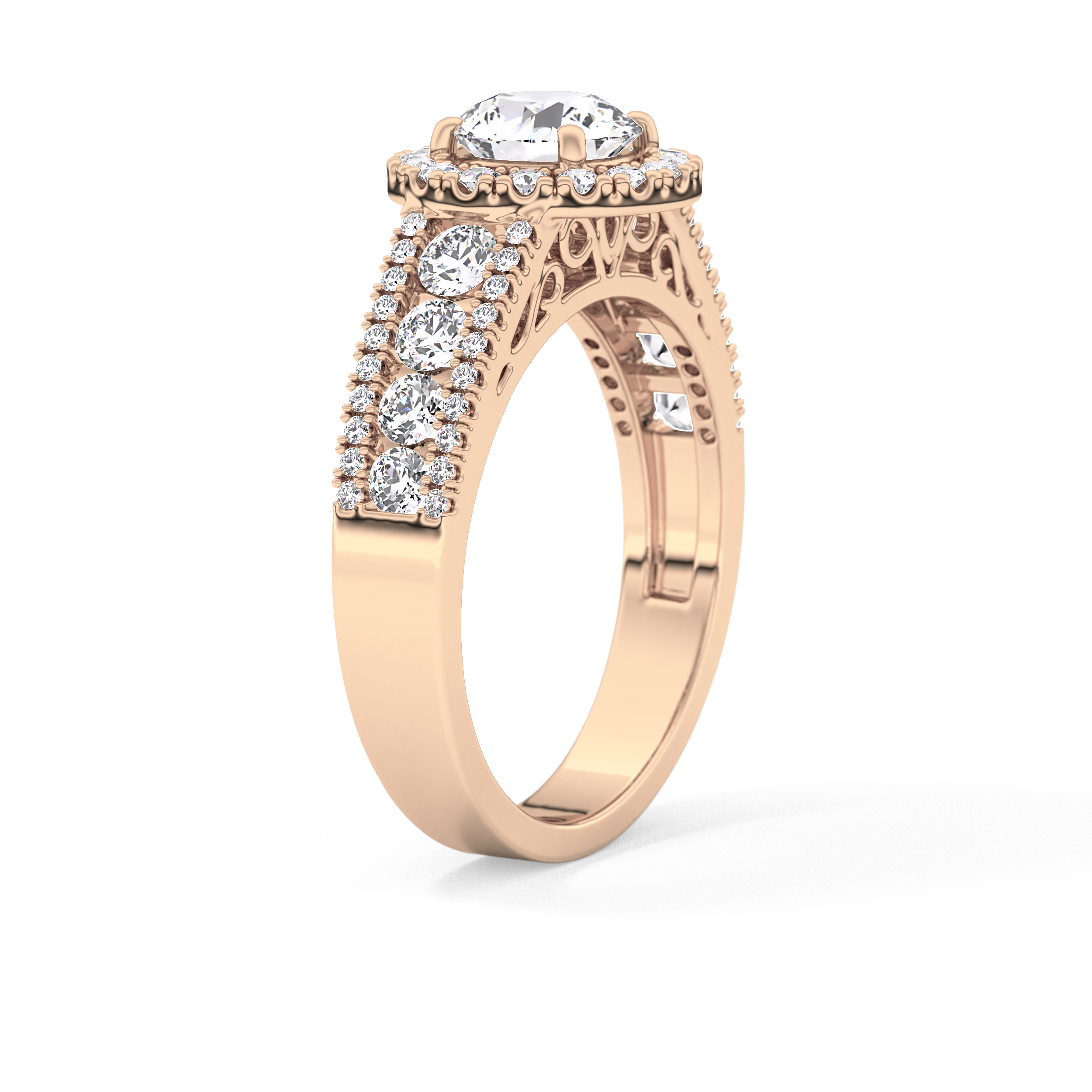 Round Cut 1.28 Carat Moissanite Ring – Halo and Triple Pave Setting in Gold