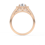 Round Cut 1.28 Carat Moissanite Ring – Halo and Triple Pave Setting in Gold