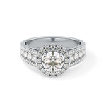 Round Cut 1.28 Carat Moissanite Ring – Halo and Triple Pave Setting in Gold
