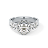 Round Cut 1.28 Carat Moissanite Ring – Halo and Triple Pave Setting in Gold