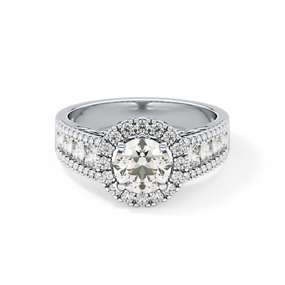 Round Cut 1.28 Carat Moissanite Ring – Halo and Triple Pave Setting in Gold