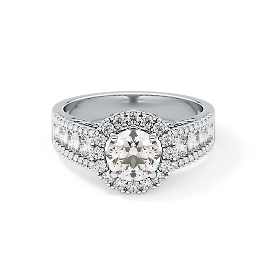 Round Cut 1.28 Carat Moissanite Ring – Halo and Triple Pave Setting in Gold