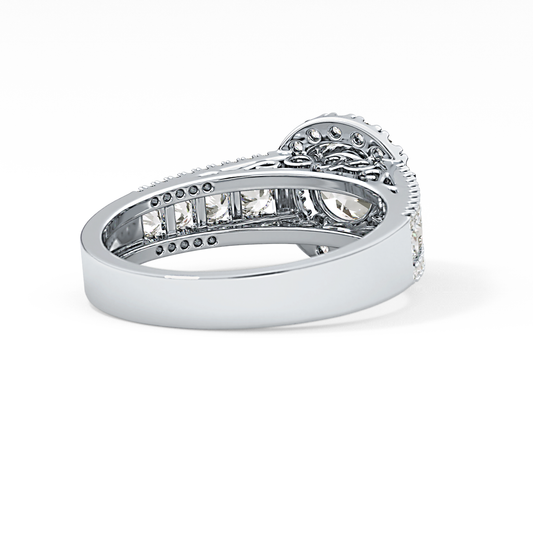 Round Cut 1.28 Carat Moissanite Ring – Halo and Triple Pave Setting in Gold