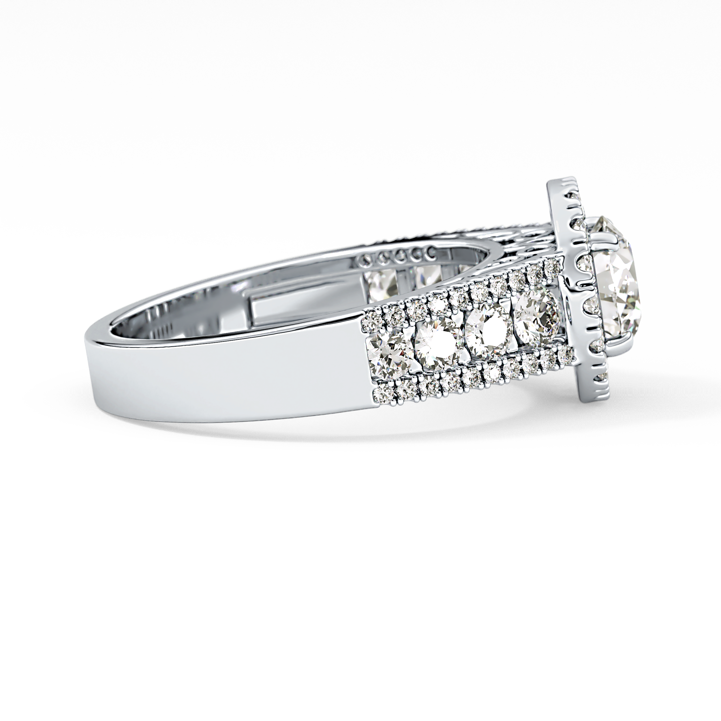 Round Cut 1.28 Carat Moissanite Ring – Halo and Triple Pave Setting in Gold