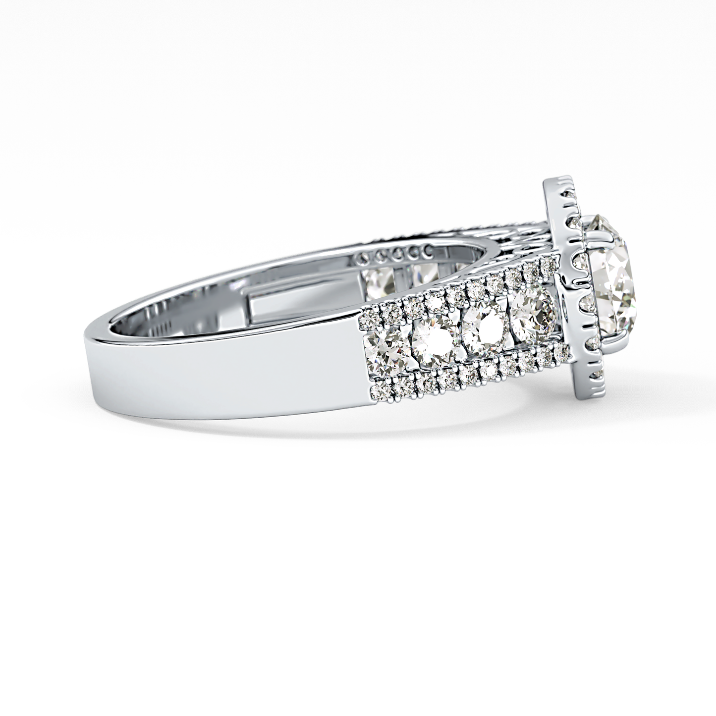 Round Cut 1.28 Carat Moissanite Ring – Halo and Triple Pave Setting in Gold