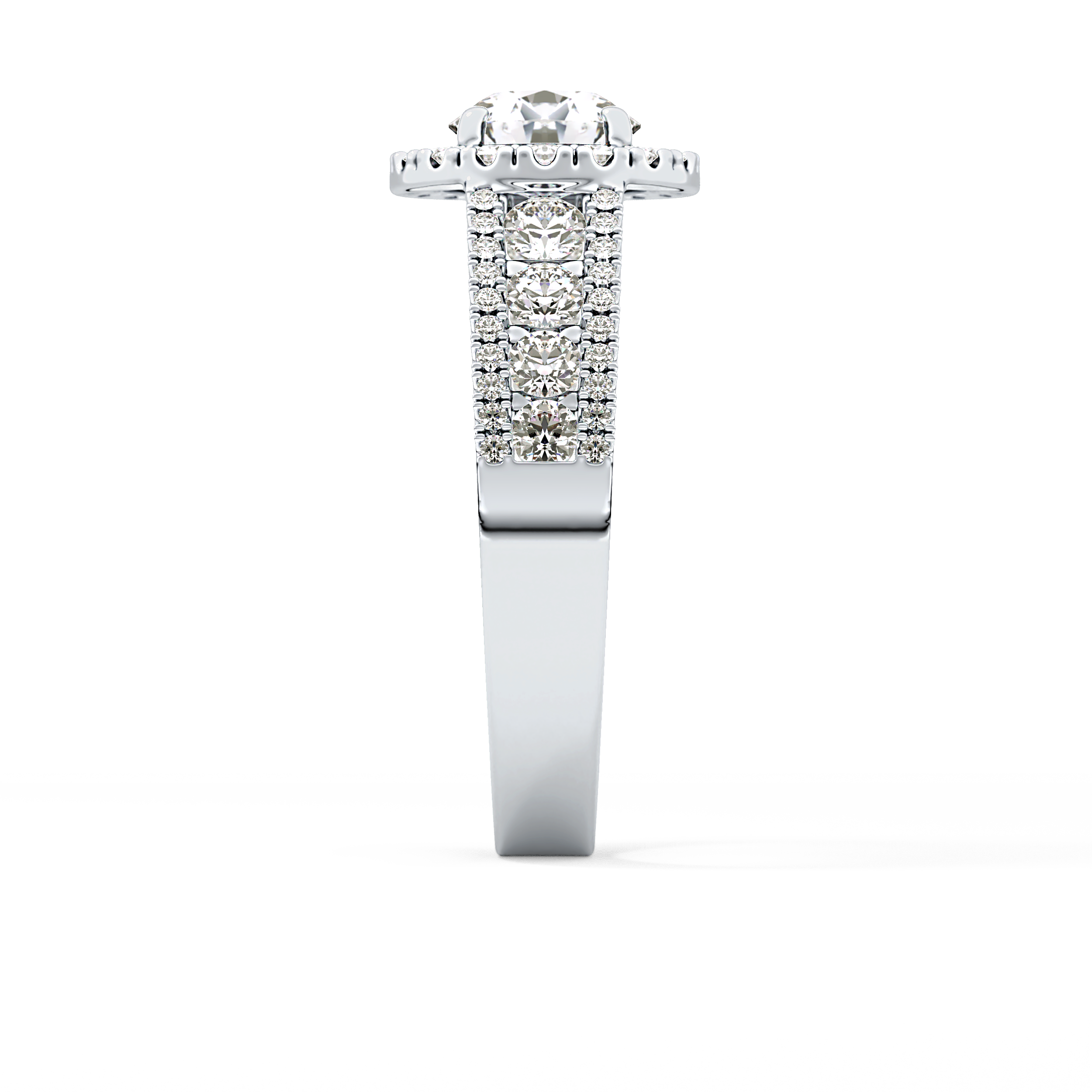 Round Cut 1.28 Carat Moissanite Ring – Halo and Triple Pave Setting in Gold