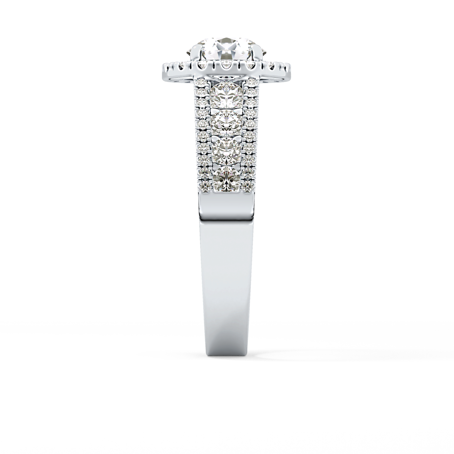 Round Cut 1.28 Carat Moissanite Ring – Halo and Triple Pave Setting in Gold