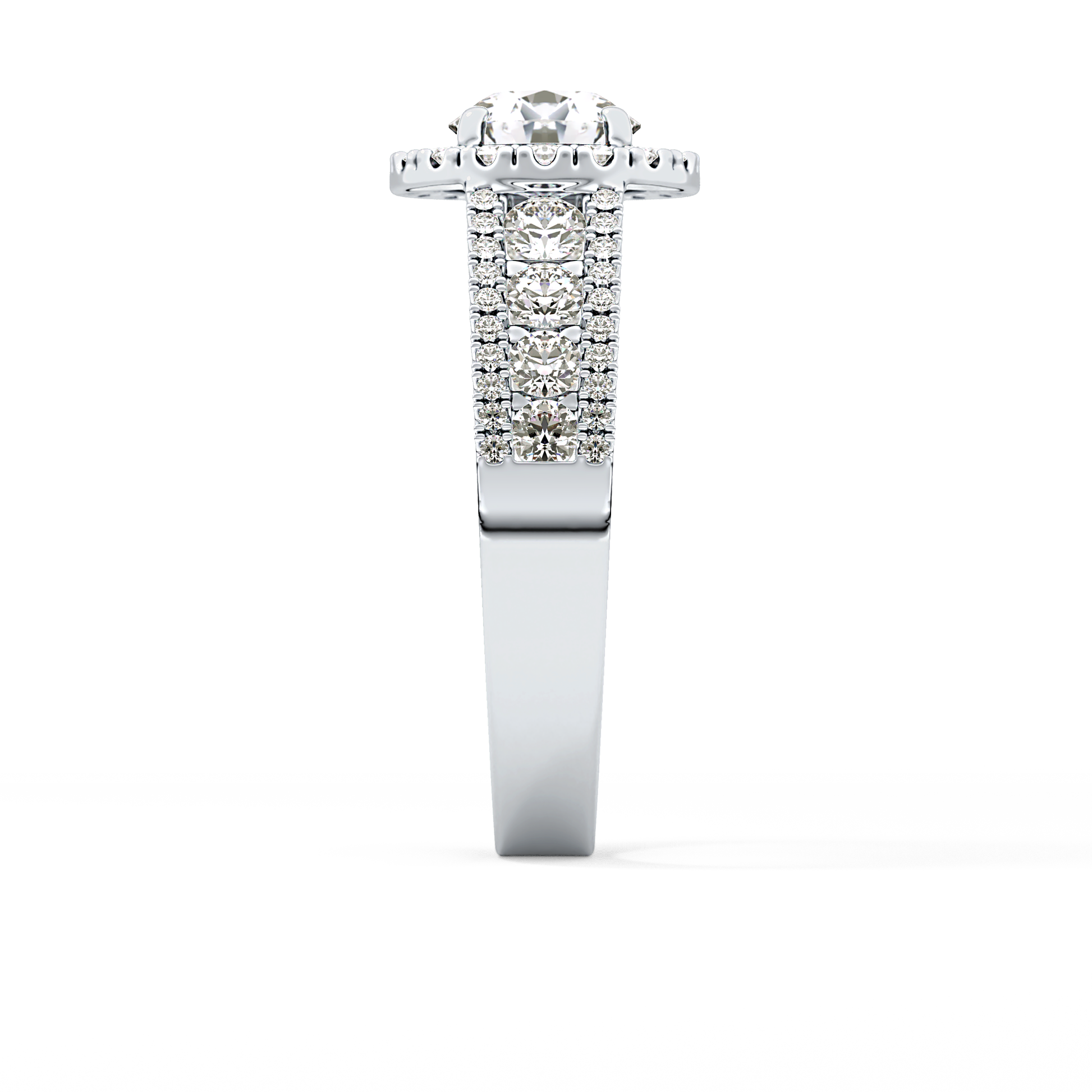 Round Cut 1.28 Carat Moissanite Ring – Halo and Triple Pave Setting in Gold