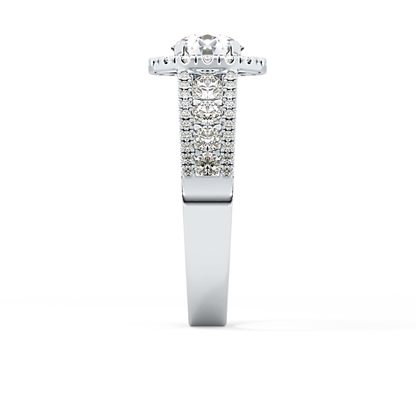 Round Cut 1.28 Carat Moissanite Ring – Halo and Triple Pave Setting in Gold