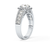 Round Cut 1.28 Carat Moissanite Ring – Halo and Triple Pave Setting in Gold