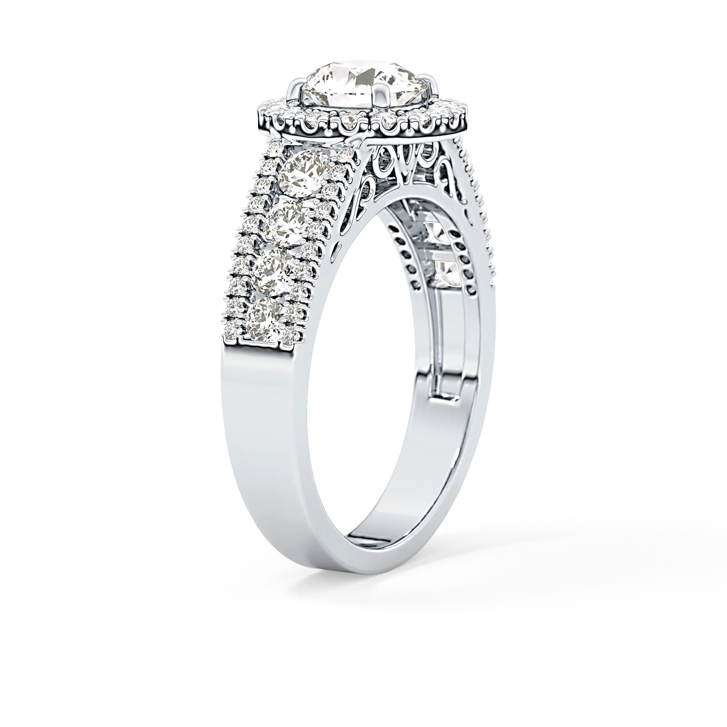 Round Cut 1.28 Carat Moissanite Ring – Halo and Triple Pave Setting in Gold