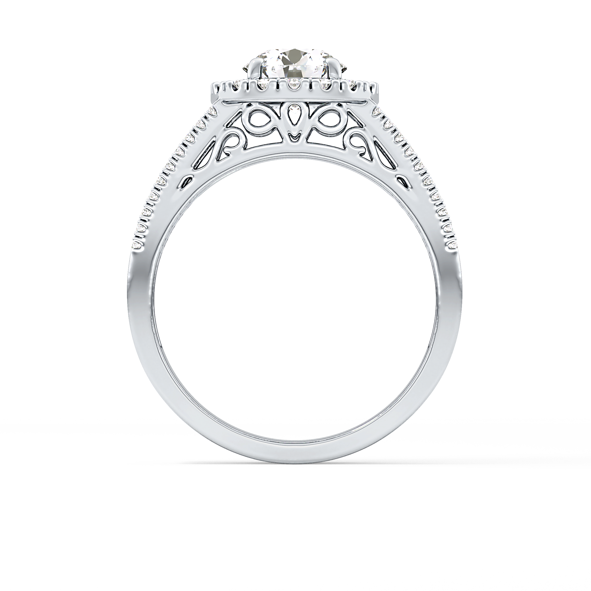 Round Cut 1.28 Carat Moissanite Ring – Halo and Triple Pave Setting in Gold