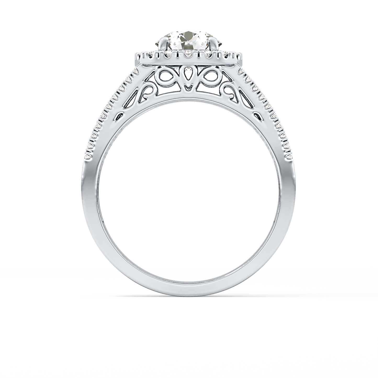 Round Cut 1.28 Carat Moissanite Ring – Halo and Triple Pave Setting in Gold