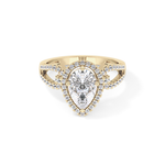 Pear Cut 1.12 Carat Moissanite Ring – Split Shank and Pave Setting in Gold