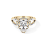 Pear Cut 1.12 Carat Moissanite Ring – Split Shank and Pave Setting in Gold