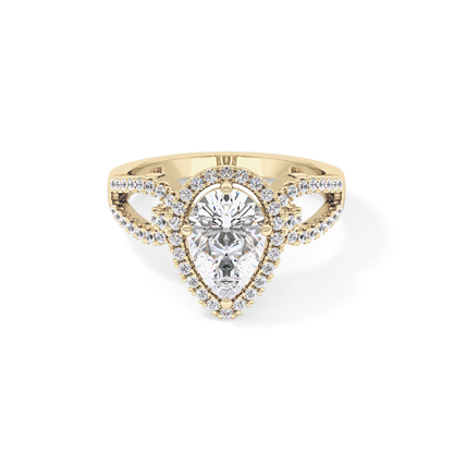 Pear Cut 1.12 Carat Moissanite Ring – Split Shank and Pave Setting in Gold
