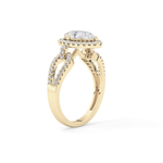 Pear Cut 1.12 Carat Moissanite Ring – Split Shank and Pave Setting in Gold