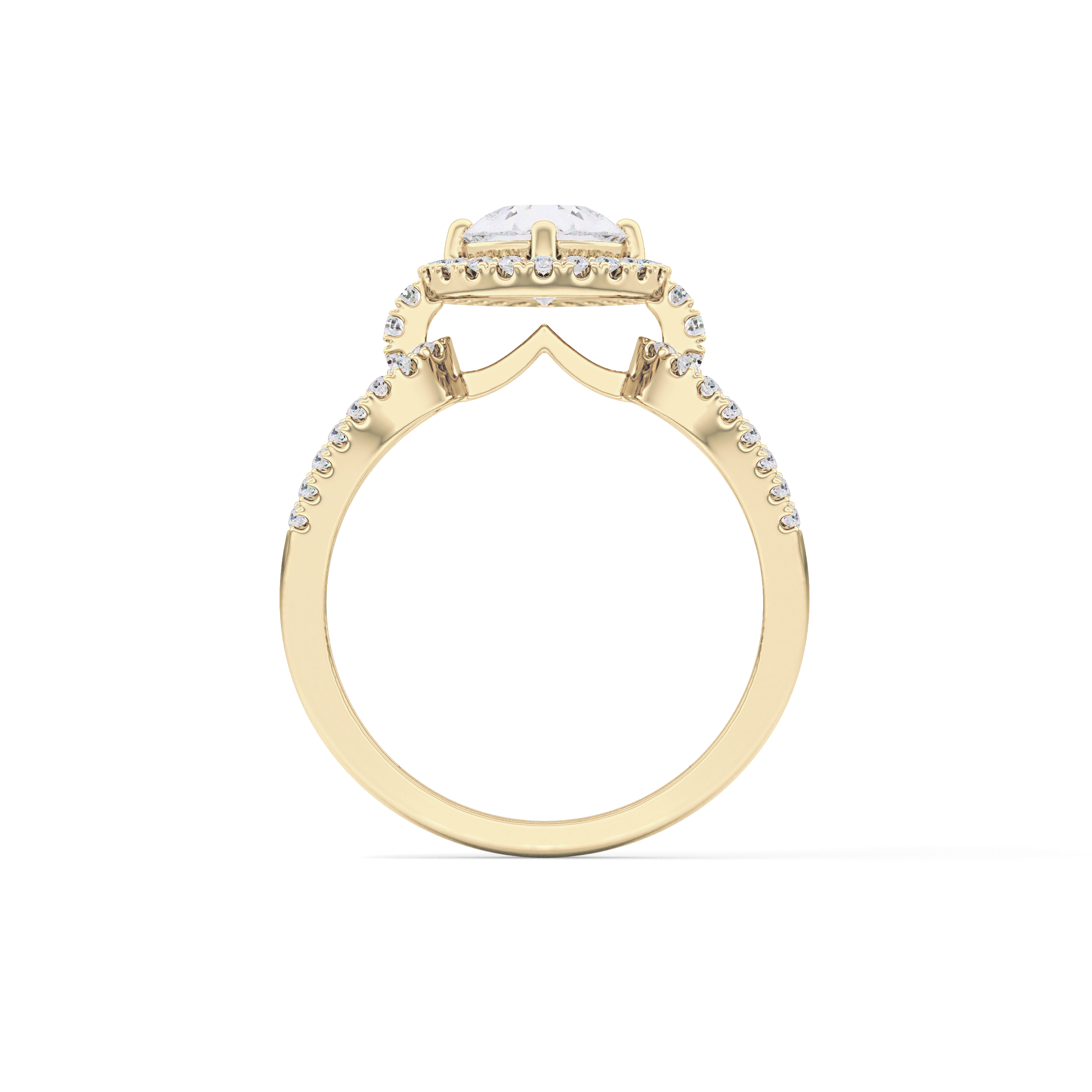 Pear Cut 1.12 Carat Moissanite Ring – Split Shank and Pave Setting in Gold