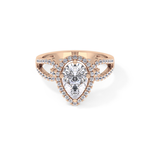 Pear Cut 1.12 Carat Moissanite Ring – Split Shank and Pave Setting in Gold
