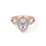Pear Cut 1.12 Carat Moissanite Ring – Split Shank and Pave Setting in Gold