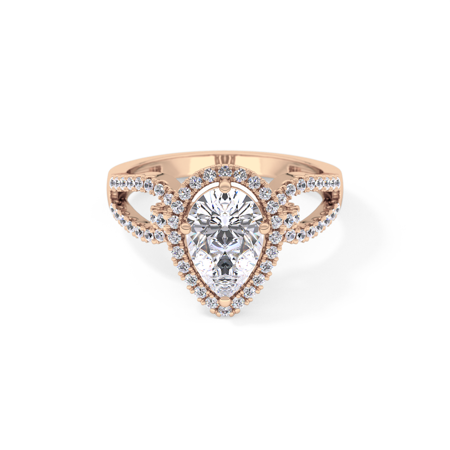 Pear Cut 1.12 Carat Moissanite Ring – Split Shank and Pave Setting in Gold
