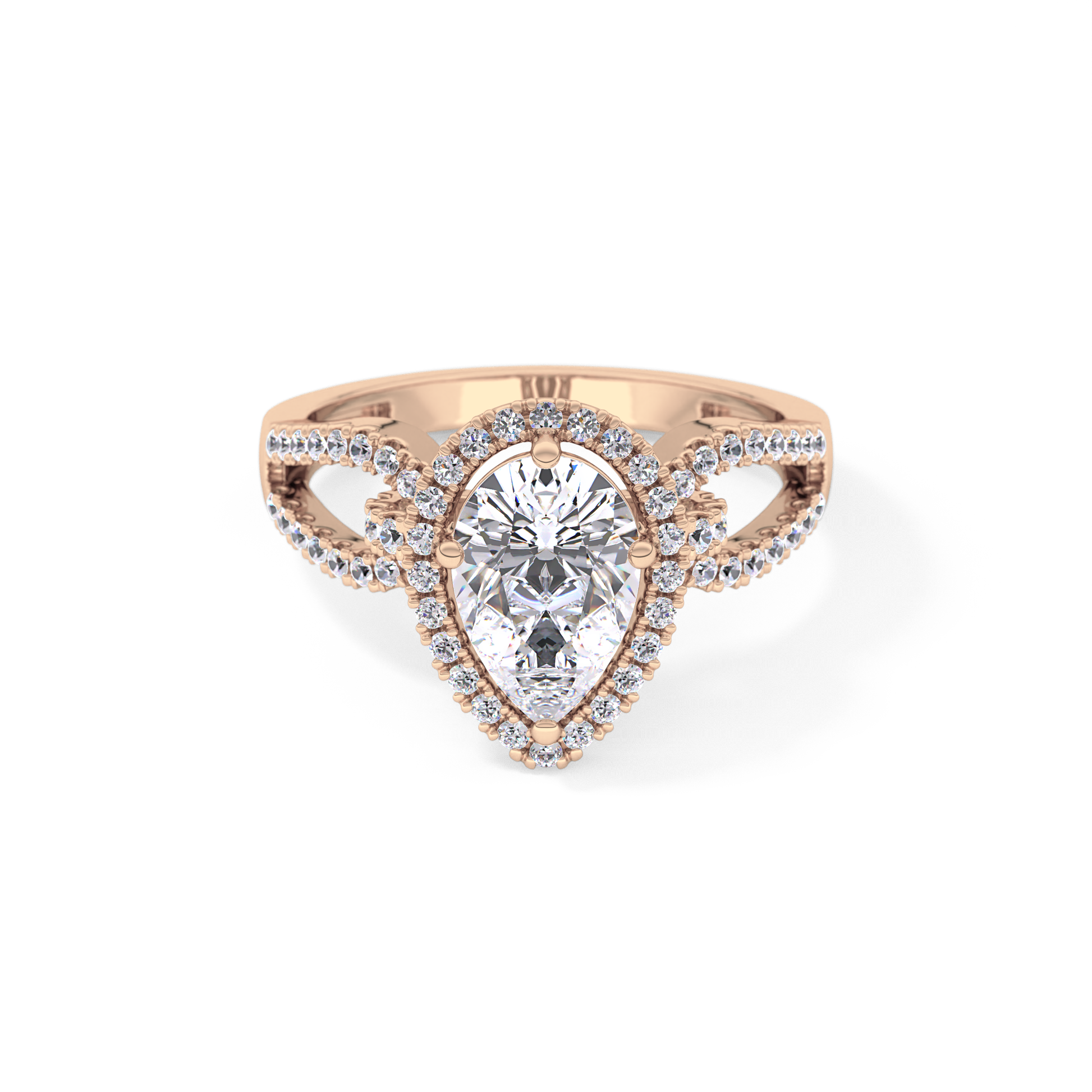 Pear Cut 1.12 Carat Moissanite Ring – Split Shank and Pave Setting in Gold