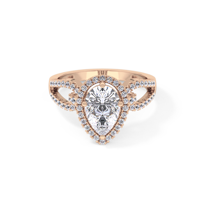 Pear Cut 1.12 Carat Moissanite Ring – Split Shank and Pave Setting in Gold