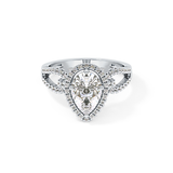 Pear Cut 1.12 Carat Moissanite Ring – Split Shank and Pave Setting in Gold