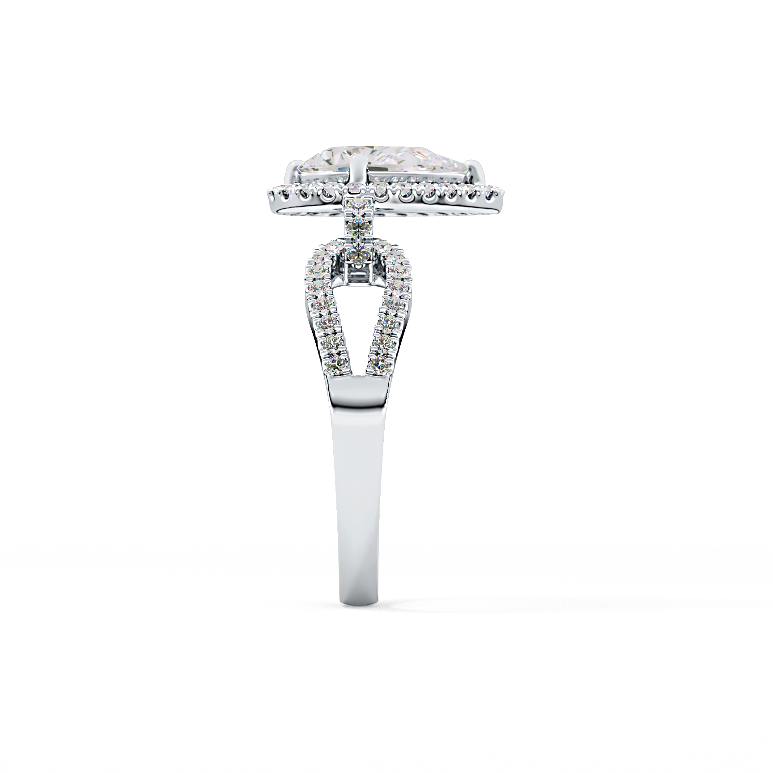 Pear Cut 1.12 Carat Moissanite Ring – Split Shank and Pave Setting in Gold