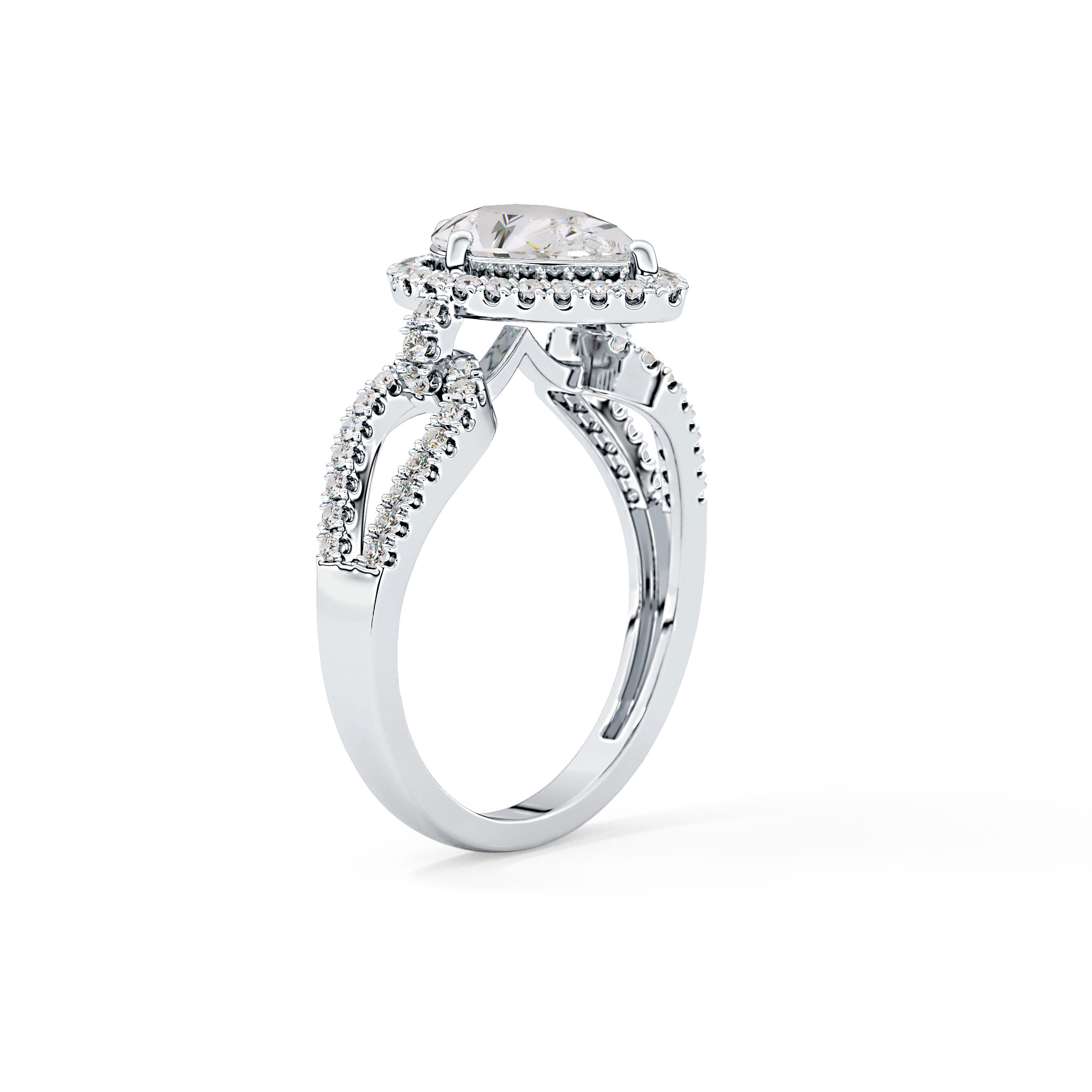 Pear Cut 1.12 Carat Moissanite Ring – Split Shank and Pave Setting in Gold