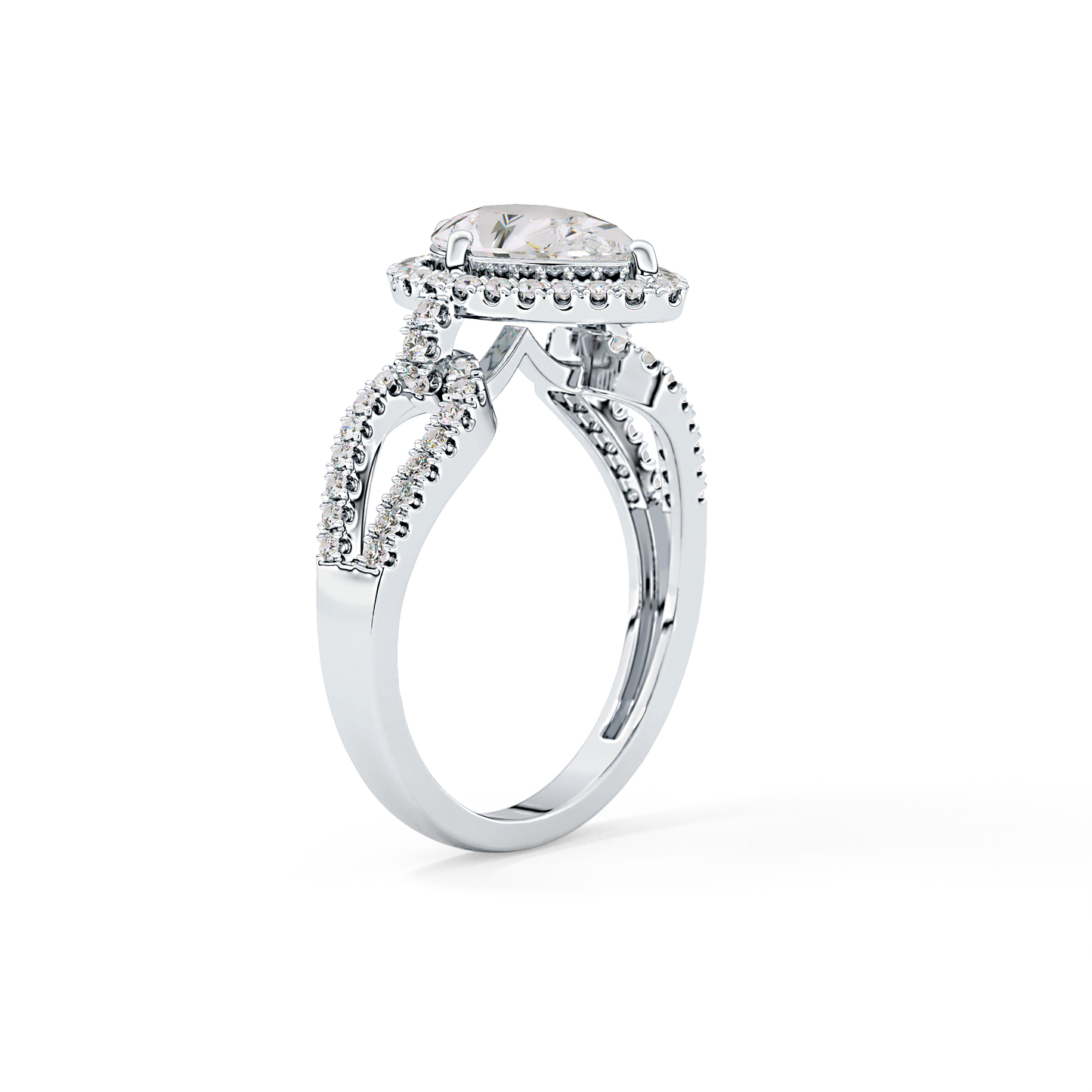 Pear Cut 1.12 Carat Moissanite Ring – Split Shank and Pave Setting in Gold